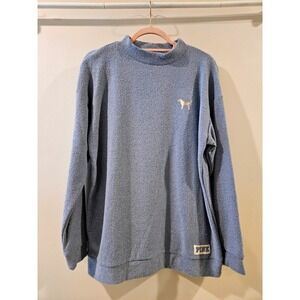 PINK Victoria's Secret Blue Terry Cloth Mock Neck Pullover Sweater Size Small